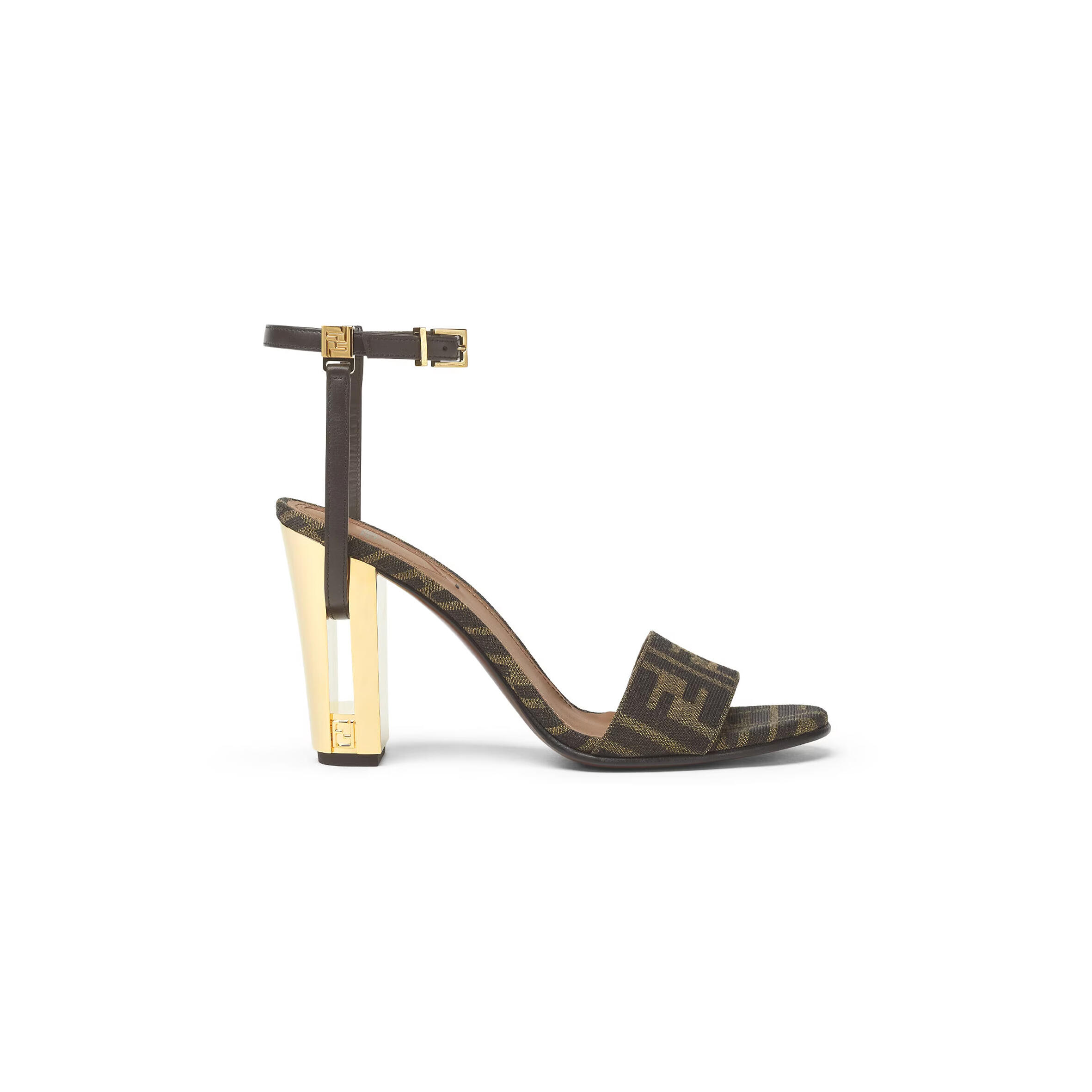 F**di delfina sandalo con tacco alto in tessuto marrone 8x8442ajzff1d1c